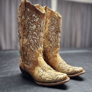 Corral Glitter Floral Inlay Western Boot-Snip toe